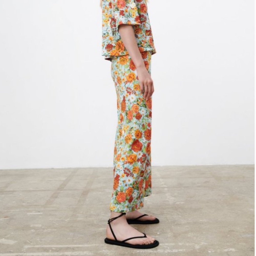 🌼 ZARA BOHO BLUE ORANGE FLORAL HIGH WAIST PANTS/LEGGINGS! - Picture 13 of 13
